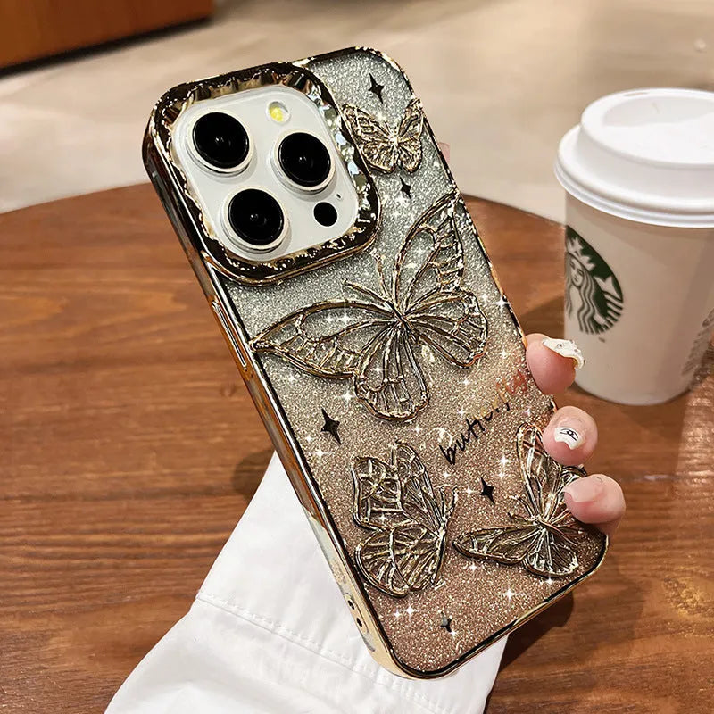 Silicone phone case with butterfly glitter gradient print for Apple iPhone
