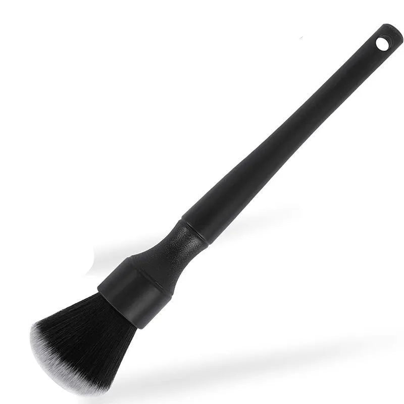 Black car detailing brush with super soft pig hair bristles and polypropylene handle for interior cleaning