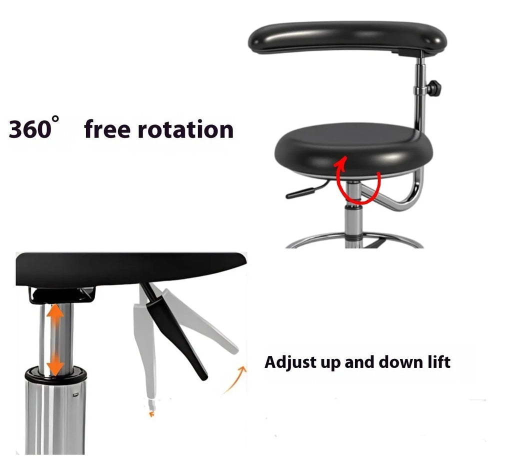 Black leather dental patient chair with electric hydraulic lifting mechanism for clinical positioning