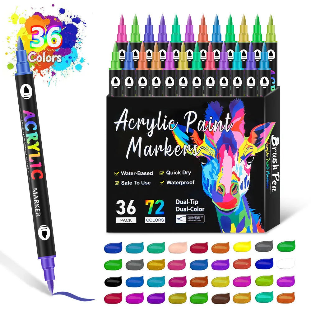 Double-headed acrylic marker pen set showing washable opaque colours in multiple pack size options