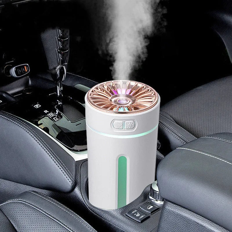 Wireless car humidifier with colourful LED lights and USB charging cable