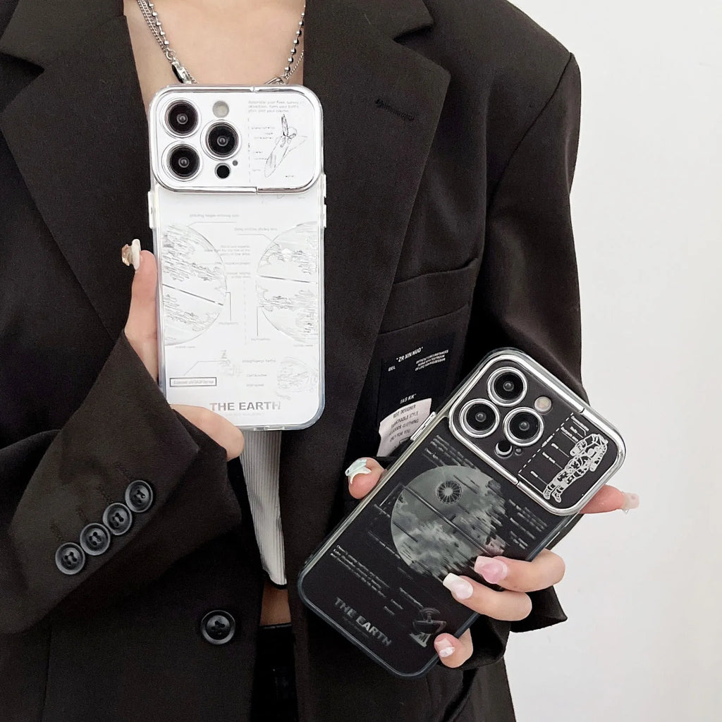 Pleated bracket phone case in TPU material with fall protection for iPhone 11-15 series, shown in colour as in Figure 1