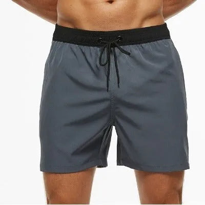 Men's blue stitching waist athletic shorts with zipper pocket and drawstring for running fitness