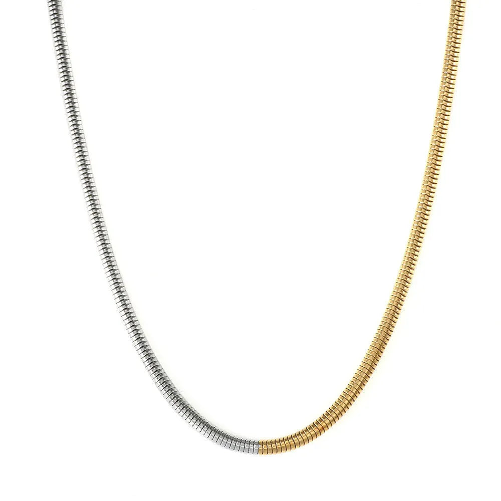 Gold chain necklace with 3mm thick snake bones design in stainless steel