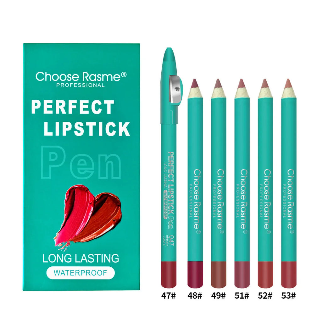 Set of six thick pen lip liners in assorted colours with a penknife sharpener, CR series