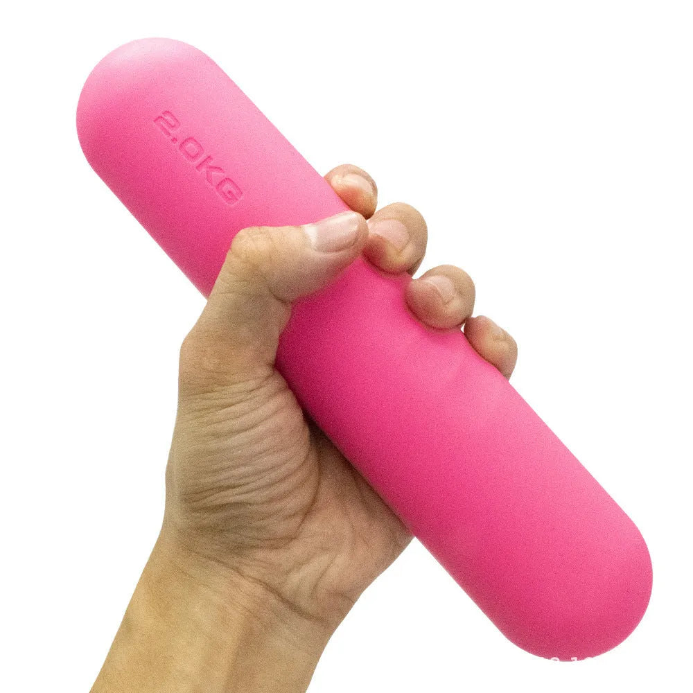 Silicone-edged hand-drawn dumbbell stick for fitness in various colours and weights.