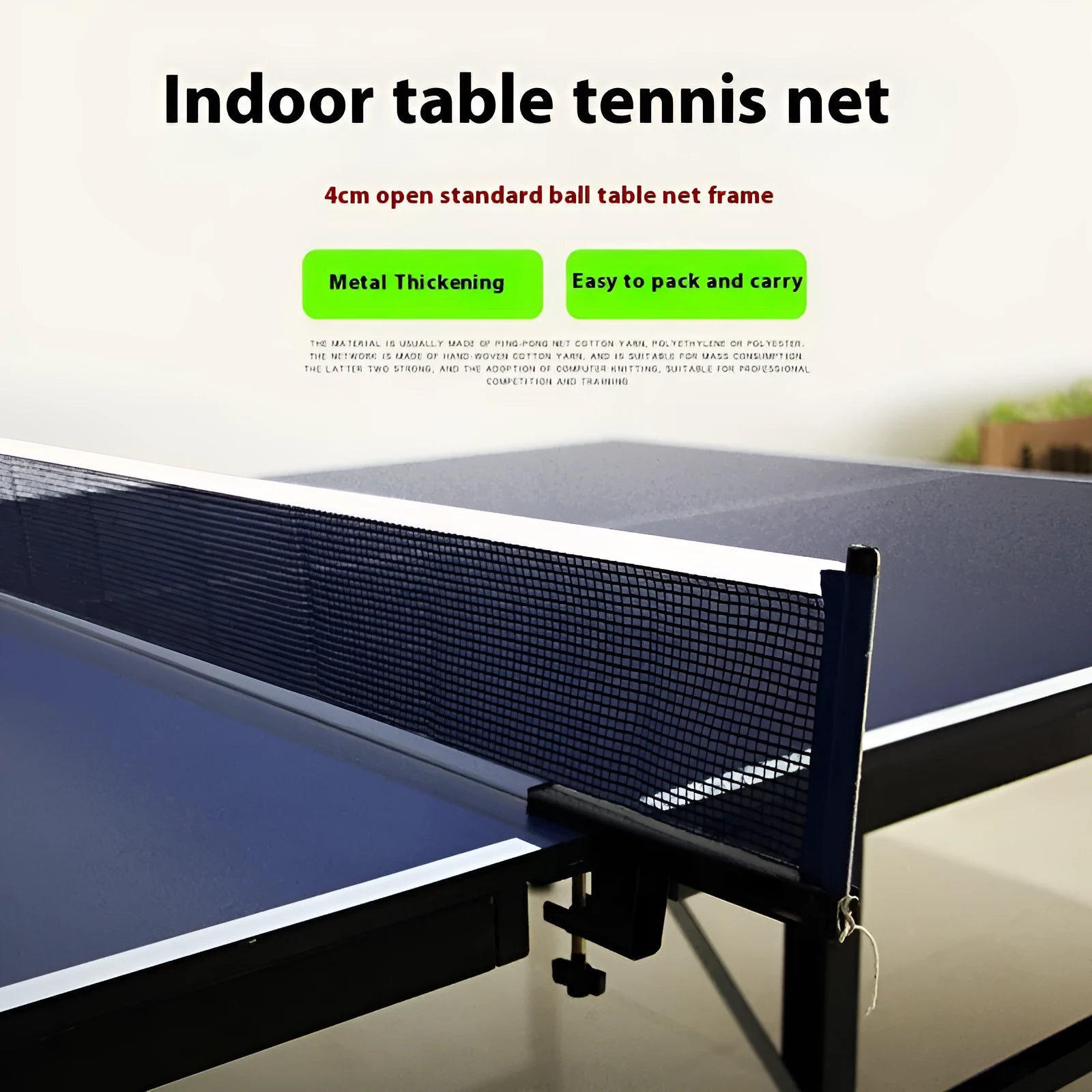 Universal thickened large table tennis post clip and grid frame set in indoor open grid colour.