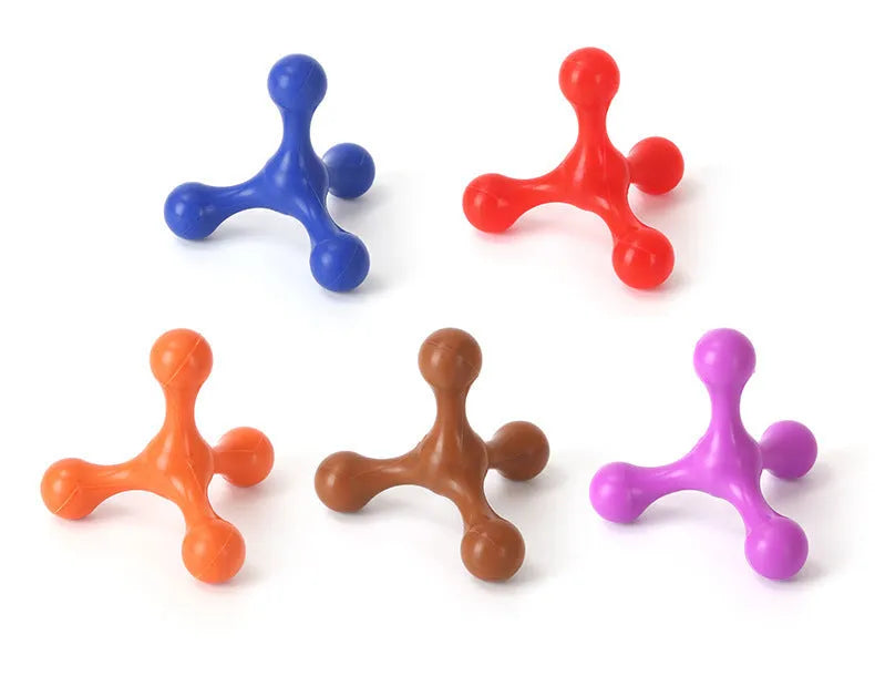 Blue silicone three-legged bone chew toy for puppies measuring 9.5cm