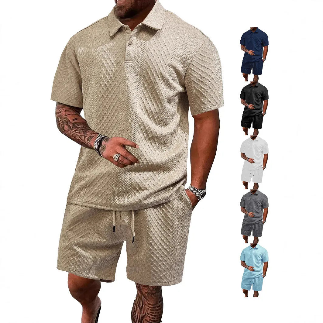 Men's patterned cloth casual short sleeve suit in multiple colour options