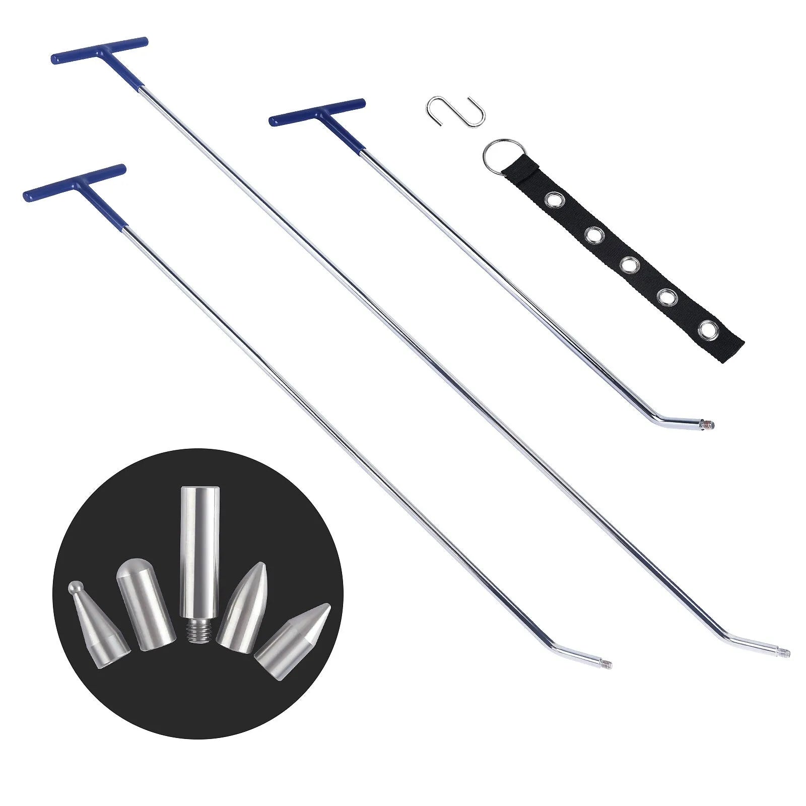 Three-piece car dent repair tool set with hook and crowbar designs for vehicle body maintenance