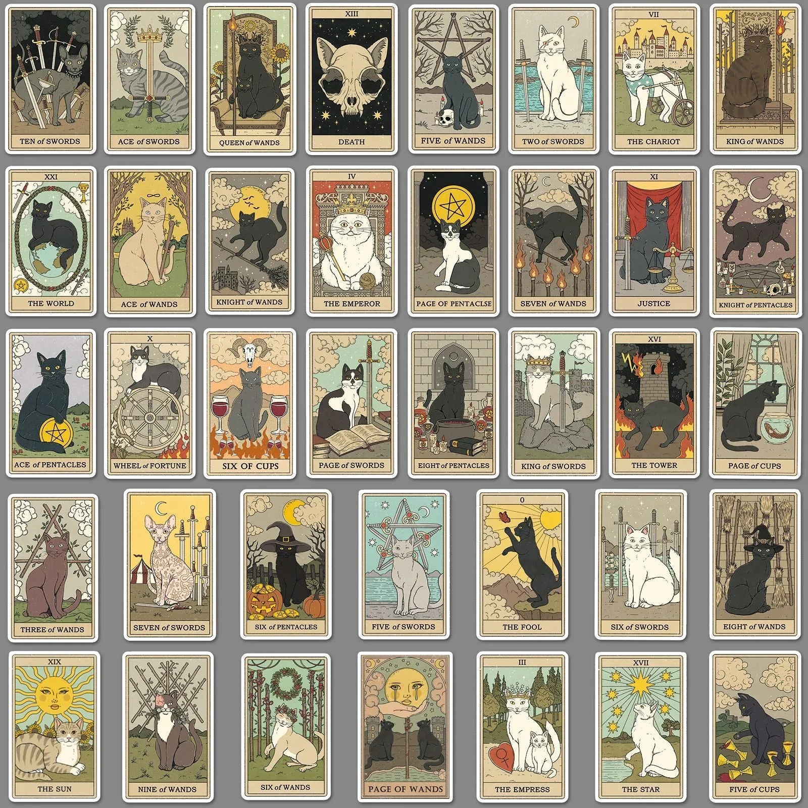 Creative graffiti waterproof luggage sticker set 78 tarot cards-style cute offset print decals on suitcase