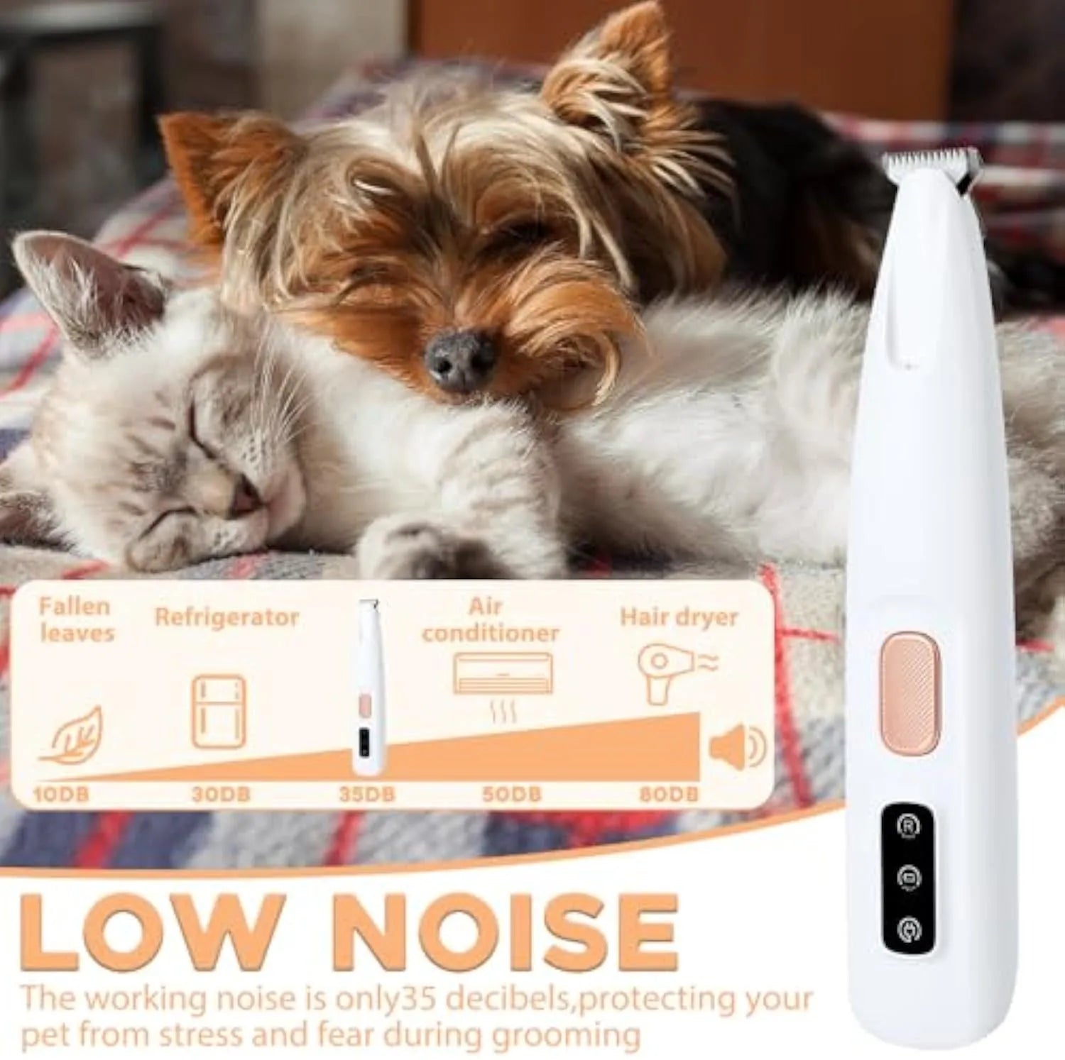 White rechargeable electric dog paw trimmer with LED light showing grooming blade and compact design