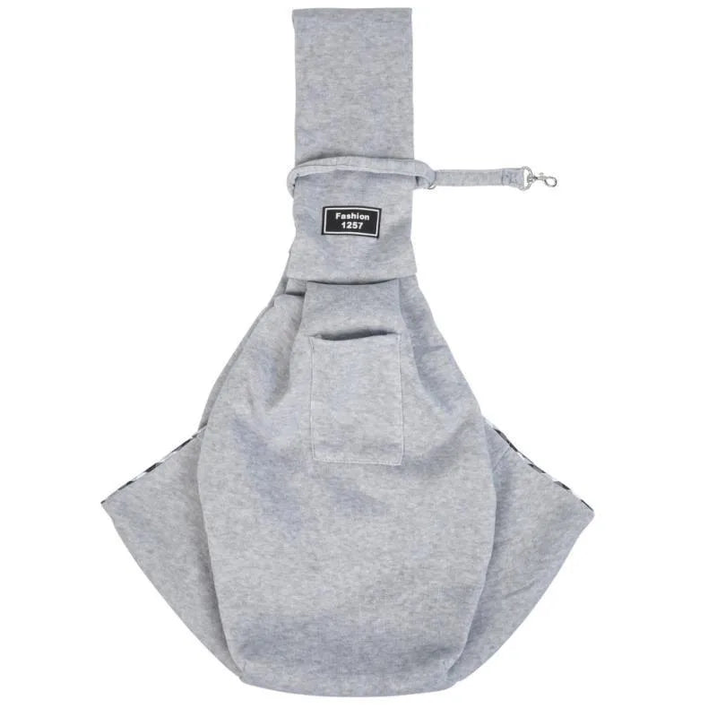 Grey foldable cat carrier bag with mesh windows and adjustable shoulder strap