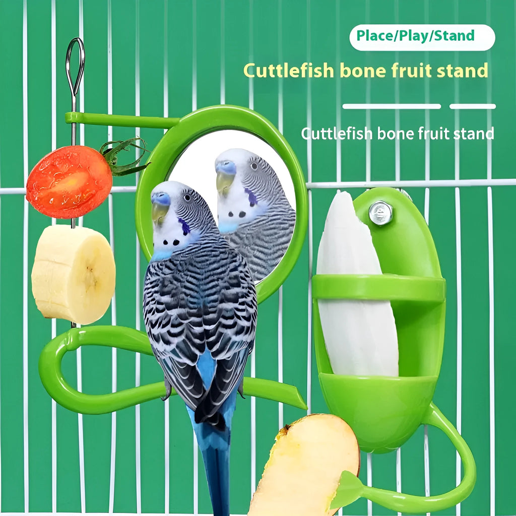 Parrot plastic solid color feeder with blue egg holder attachment for birds