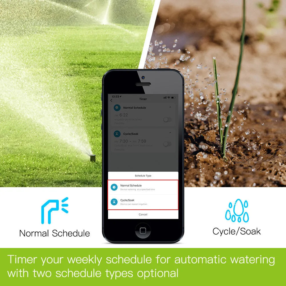 Bluetooth garden irrigation timer with smartphone app control for remote watering scheduling