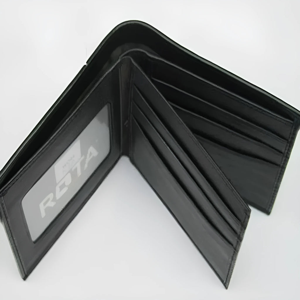 Short genuine cowhide leather wallet with pearl fishskin grain, horizontal square shape, and visible sewing thread stitching