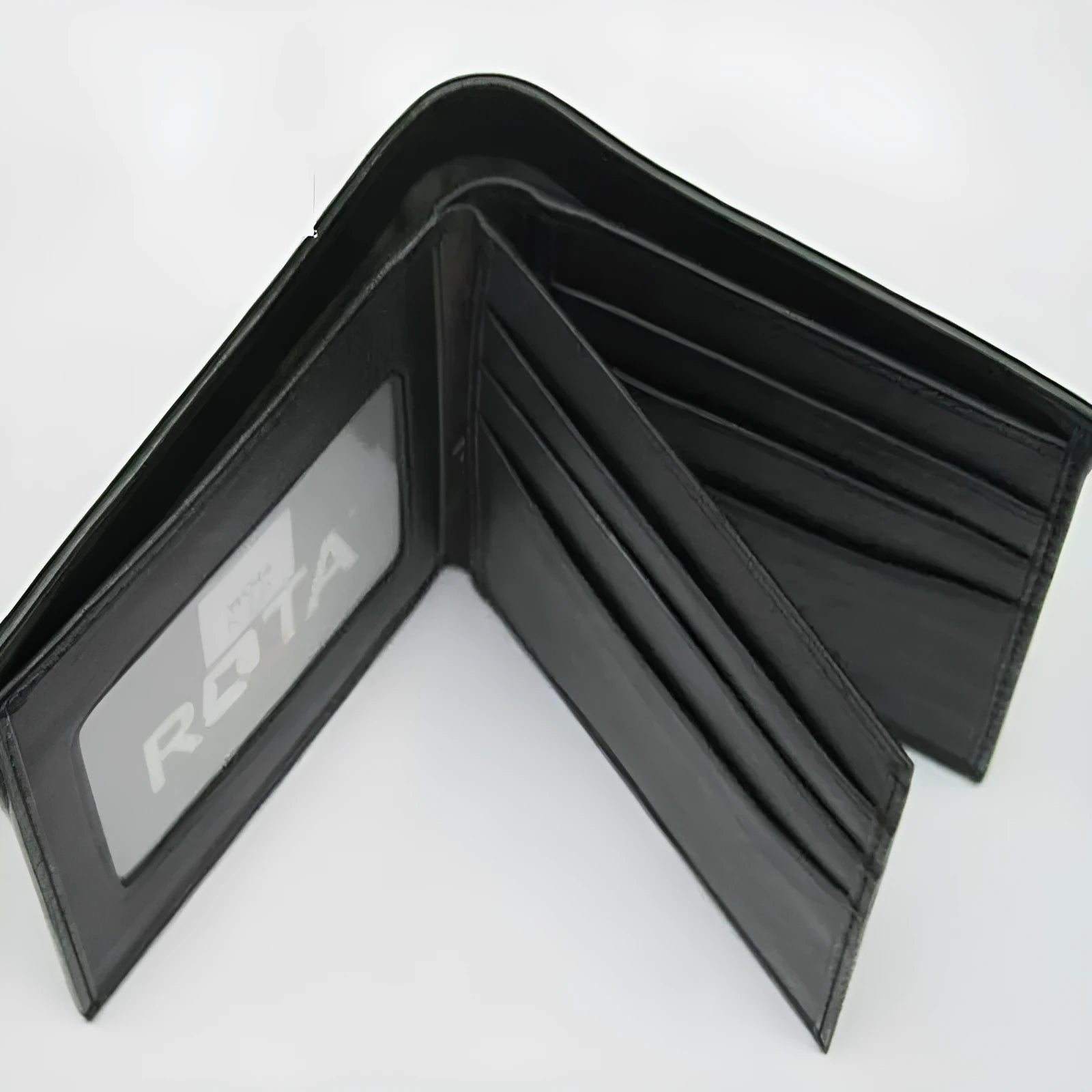 Short genuine cowhide leather wallet with pearl fishskin grain, horizontal square shape, and visible sewing thread stitching