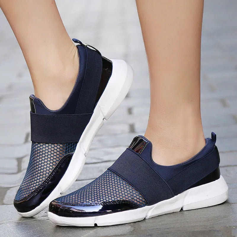 Women's blue breathable mesh sneakers with low tube height and PU midsole