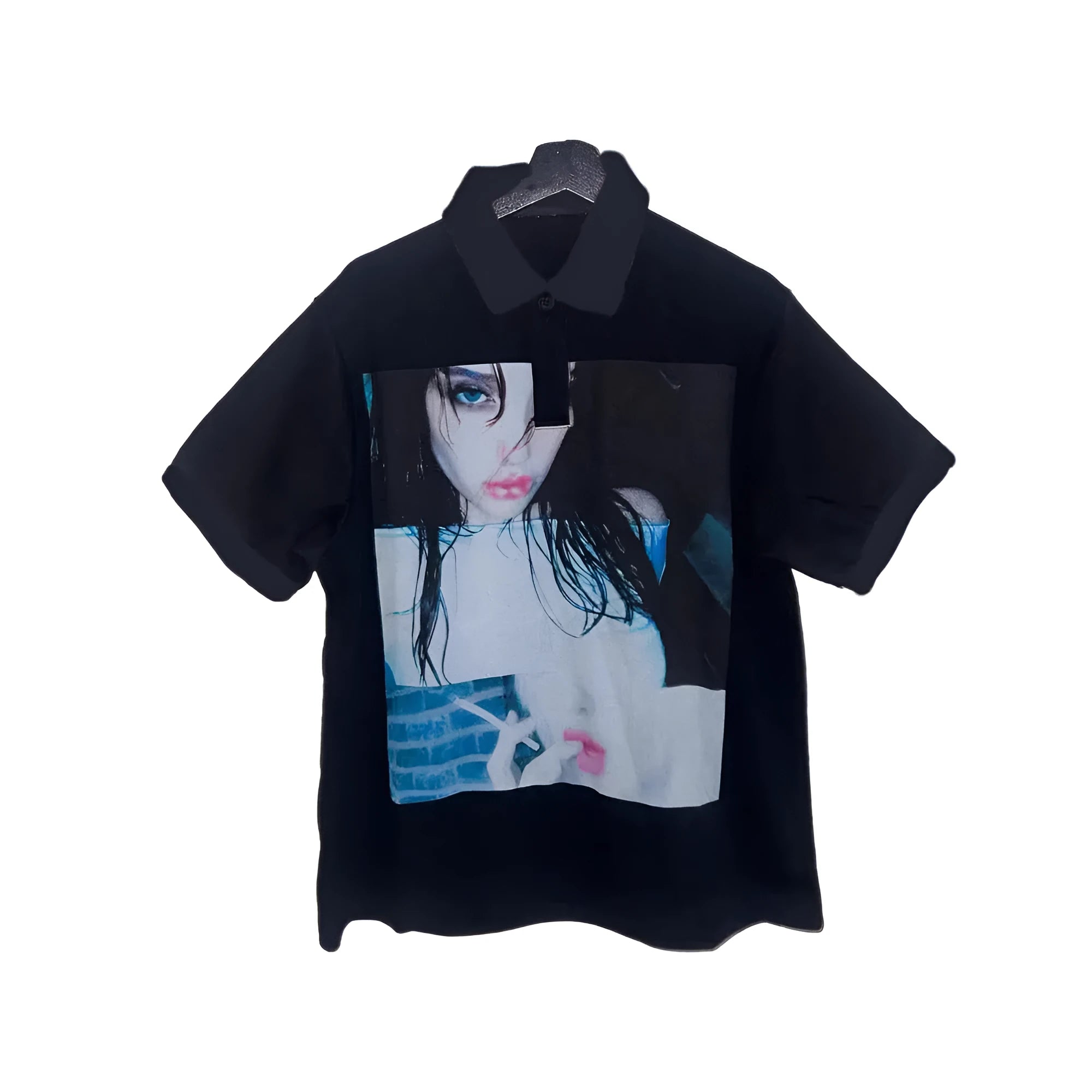 Short-sleeved polo T-shirt with printed pattern in polyester fabric