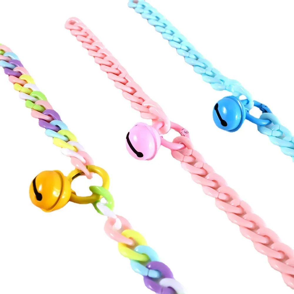Adjustable plastic pet collar in macaron candy colours with chain detailing for cats, dogs and rabbits