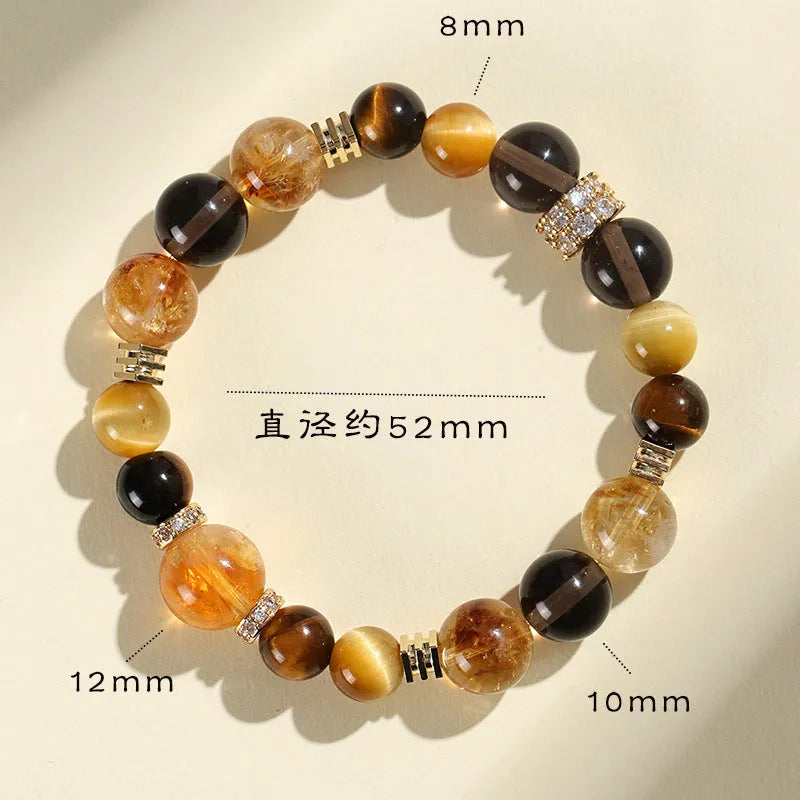 Natural yellow tower crystal string beads bracelet with 10mm Jinba beads on wrist