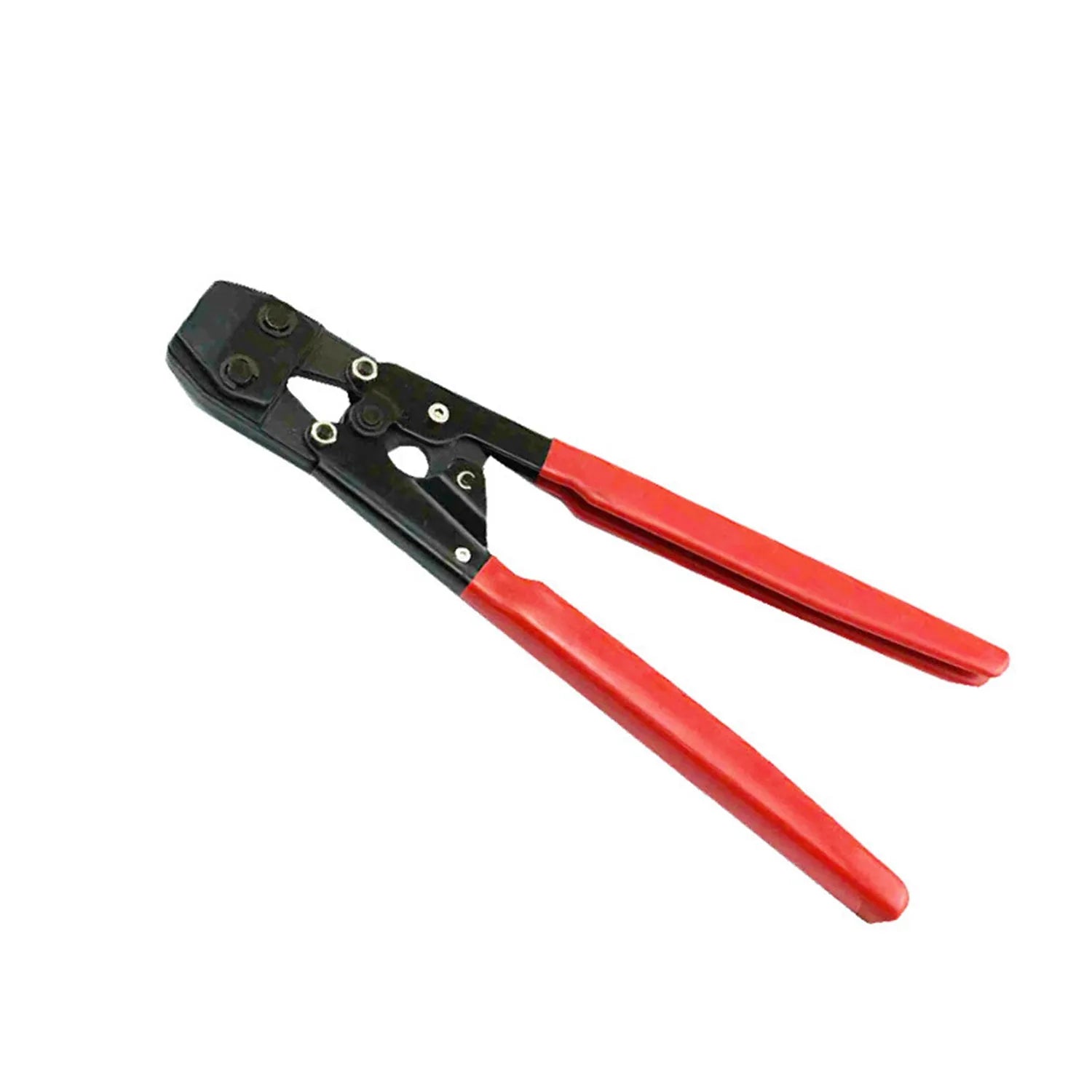 Red cloth finish PEX clamp set with metal construction and carbon steel cutting edge