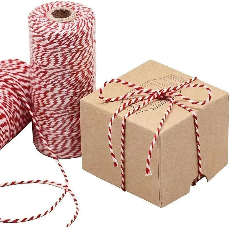Red and white cotton twine spool 100m length 2mm width Christmas craft cord