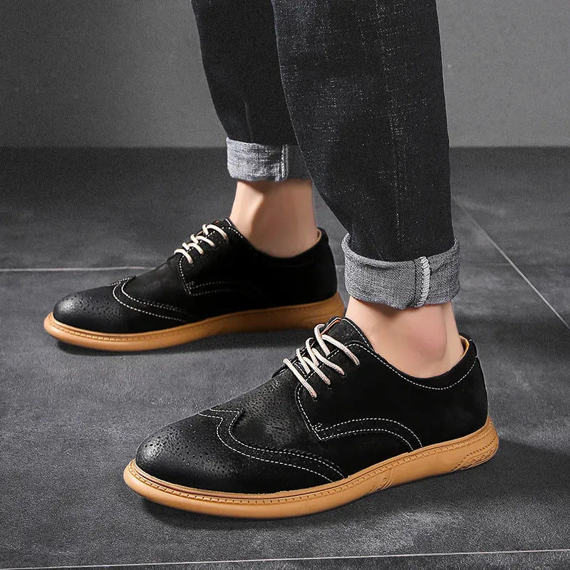 Men's business formal leather lace-up shoes with cowhide construction and rubber soles