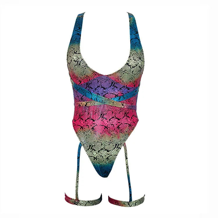 Leopard print snake print floral one-piece polyester women's swimsuit in picture colour, size options S M L XL