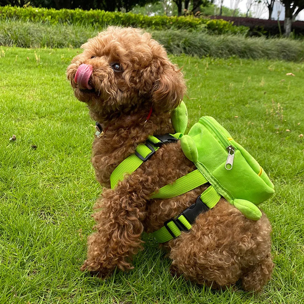 Cartoon turtle shape dog backpack harness vest in velvet with metal zipper