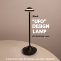 Rechargeable UFO desk lamp with metallic construction in gold, grey or black with touch dimming controls