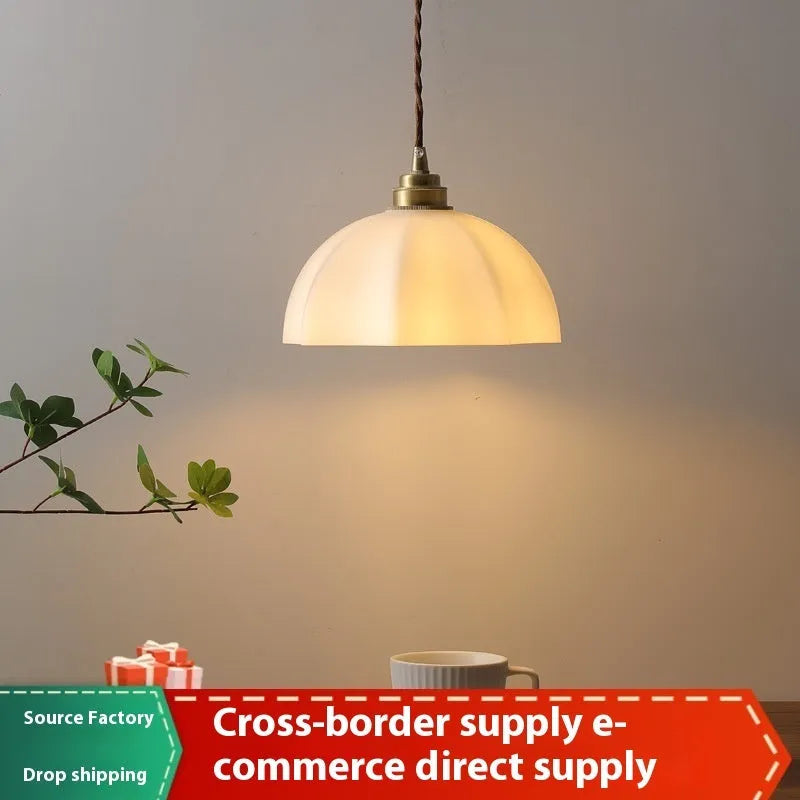 Brass indoor droplight with copper glass shade in Chinese style for bedside or dining room