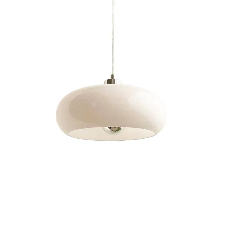 Bauhaus retro pendant light with three milk white glass egg tart shades
