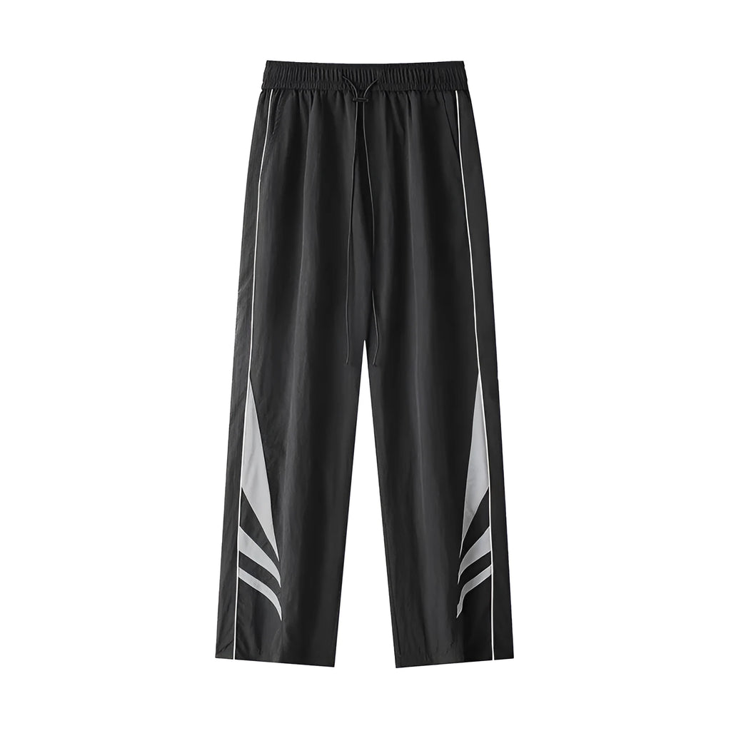 Men's black straight-leg casual trousers with button fly and loose fit