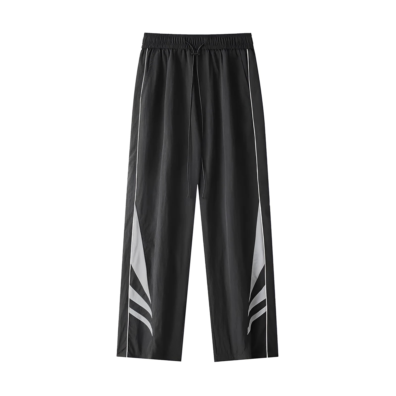 Men's black straight-leg casual trousers with button fly and loose fit