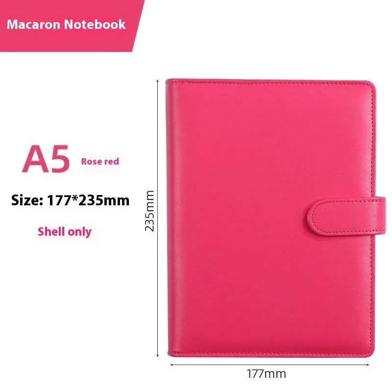 A5 solid colour PU leather notebook binder shell with a zipper, shown in various colours.