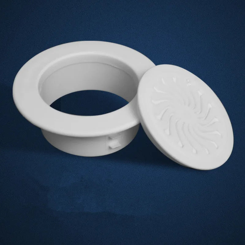 Plastic air-conditioning hole cover in white for sealing wall ports, size options for 37-165mm diameters