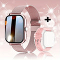 Black smart watch with 1.44-inch screen and silicone strap showing fitness tracking display