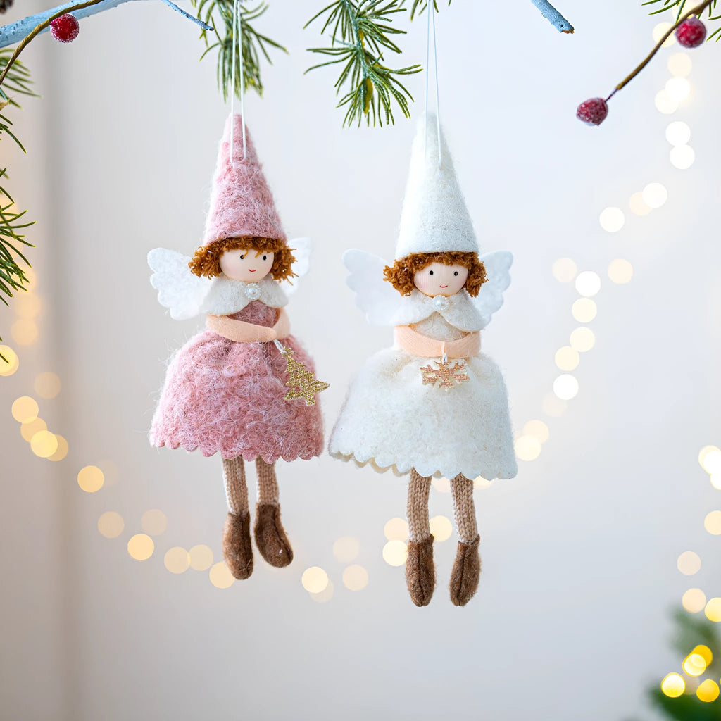 White or pink Christmas angel skirt felt pendant ornament for tree decorations