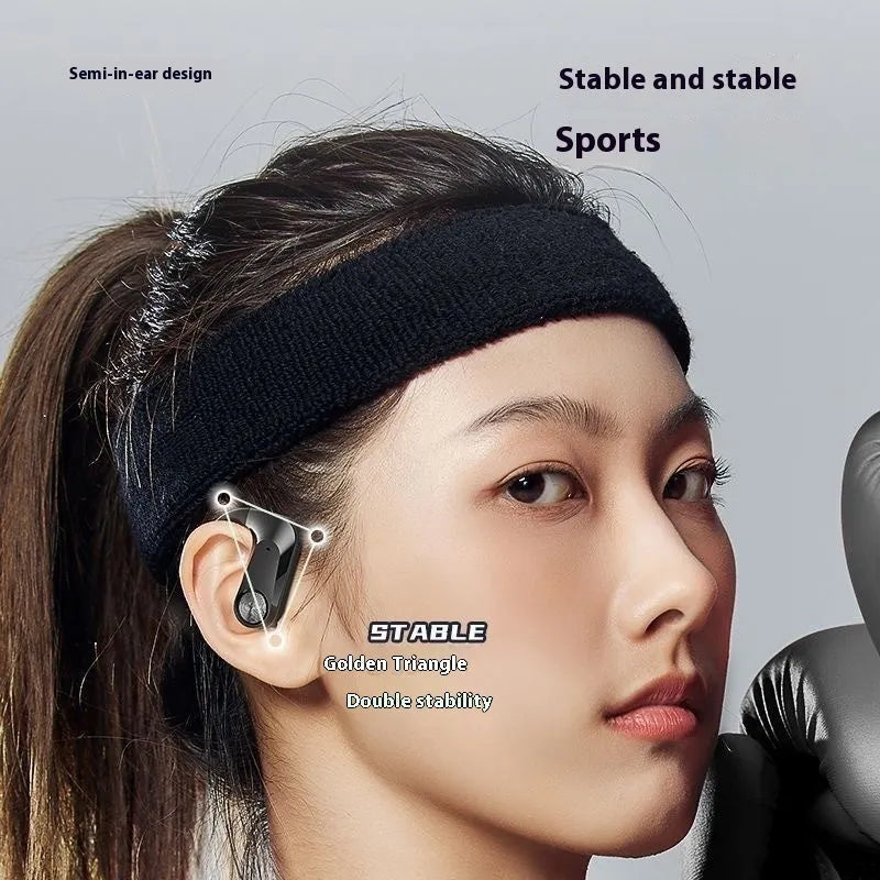 Sports running in-ear headset in black Q2S with ear hook design and digital display
