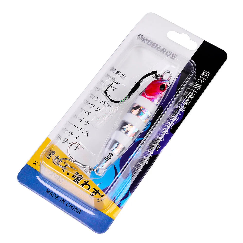 Luya Bait metal iron plate submerged tossing lure with treble hook, luminous finish, 10g and 60g weight options