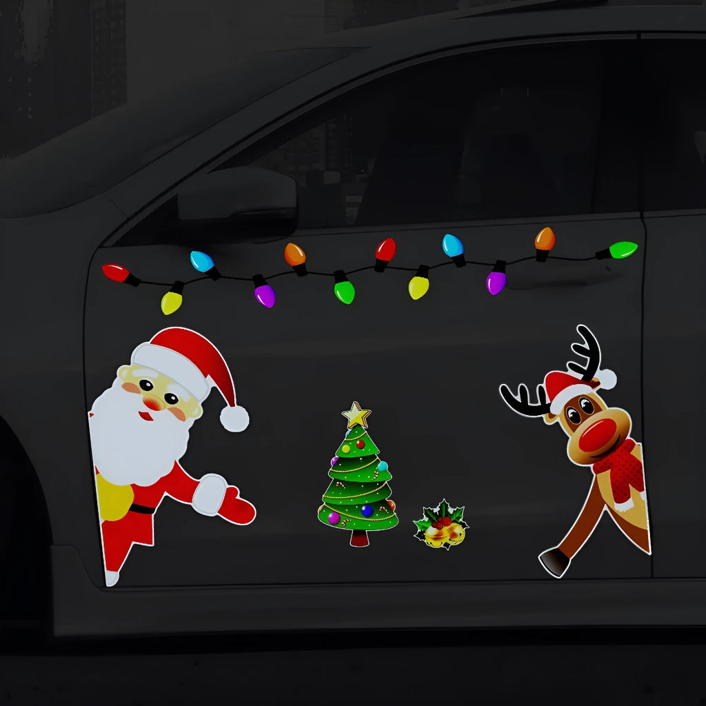 Christmas elk reflective magnetic car decoration sticker with cartoon design on vehicle door