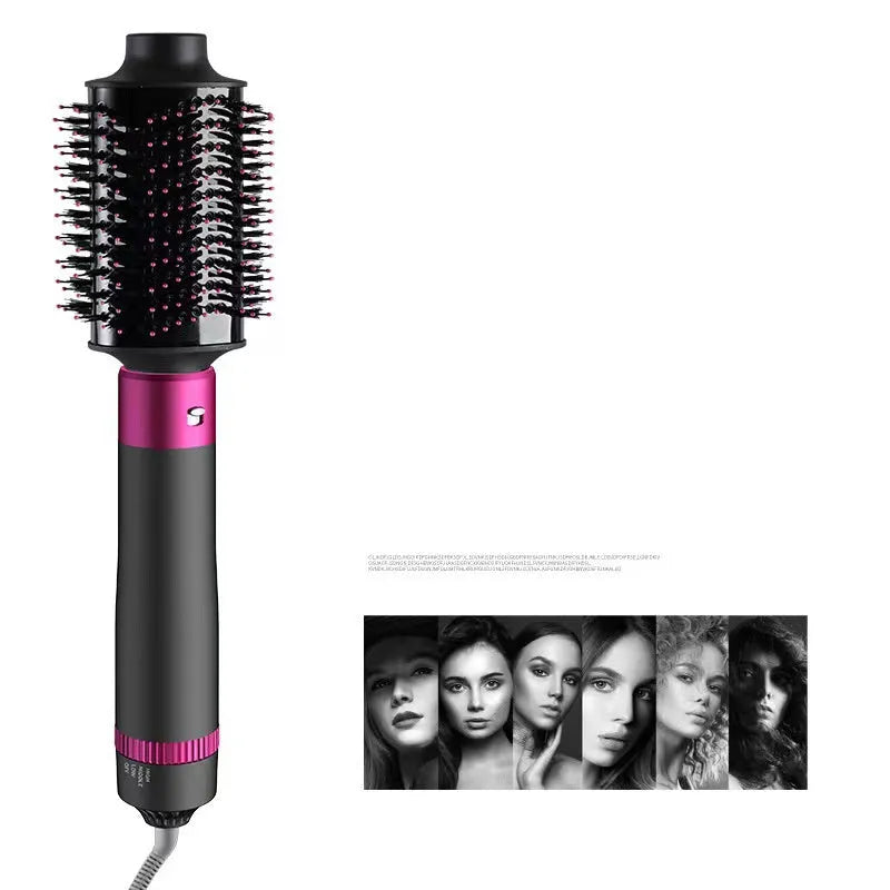Dyson grey 5-in-1 hair dryer brush styling tool with hollow, nozzle, straight, and curly brush attachments