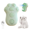 Self-cleaning cat steam brush with silicone head and release button in blue, green or pink