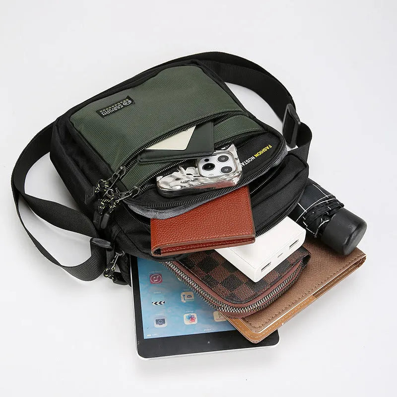 Men's waterproof nylon crossbody bag in green colour with adjustable shoulder strap