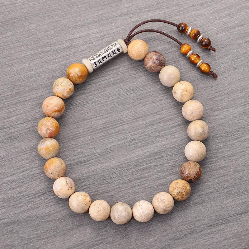 Wood colour stone handmade bead bracelet with European American retro simple style
