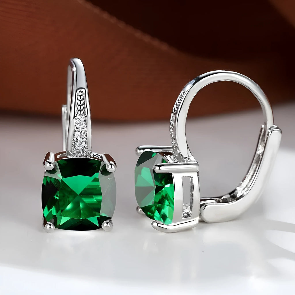 Korean style square zircon ear hook earrings with geometric round design in multiple plating colours
