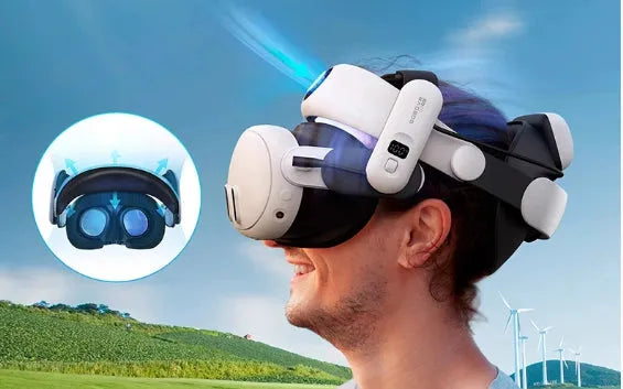 Multi-angle adjustable VR glasses headband with ABS sponge padding and included battery