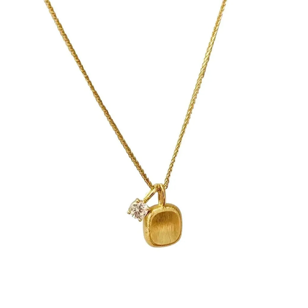Small sugar cube necklace for women in silver or gold, copper with diamond treatment, geometric square pendant