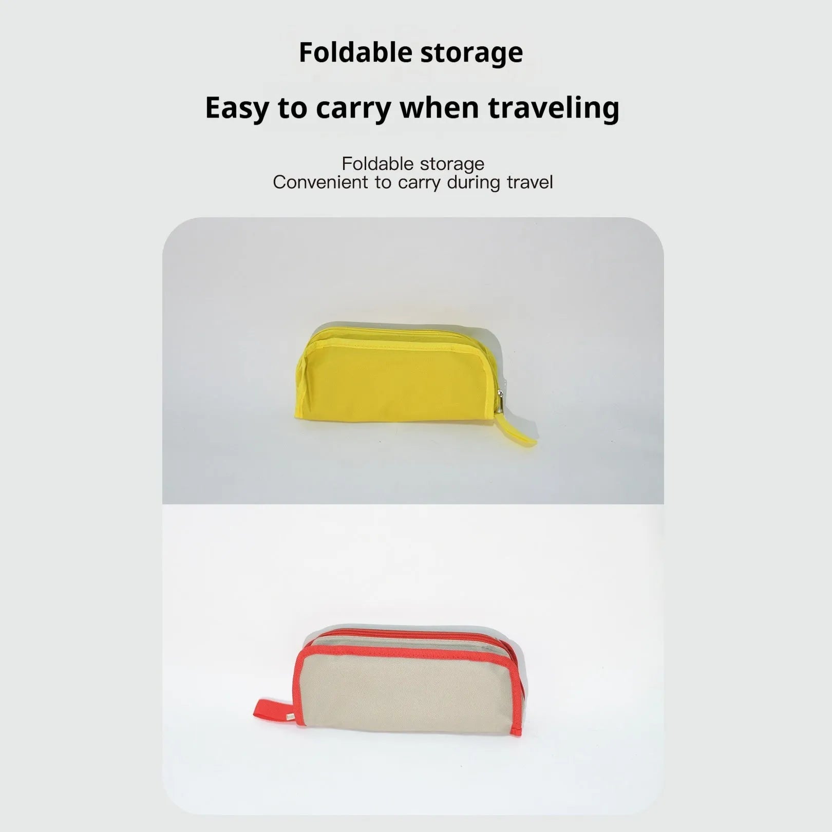 Lightweight foldable outdoor camp stool in Oxford cloth, shown folded and unfolded in khaki colour.